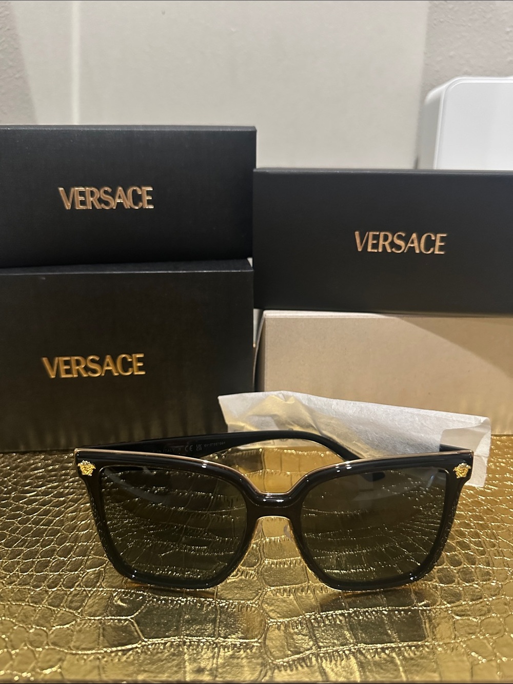 NWT Versace VE2278D Black and Gold designer sunglasses still in original box!
